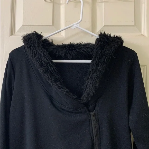 🌷3 for$25🌷Unbranded, US M, Black Faux Fur Lined Long Hoodie Dress with Pockets - Picture 4 of 9